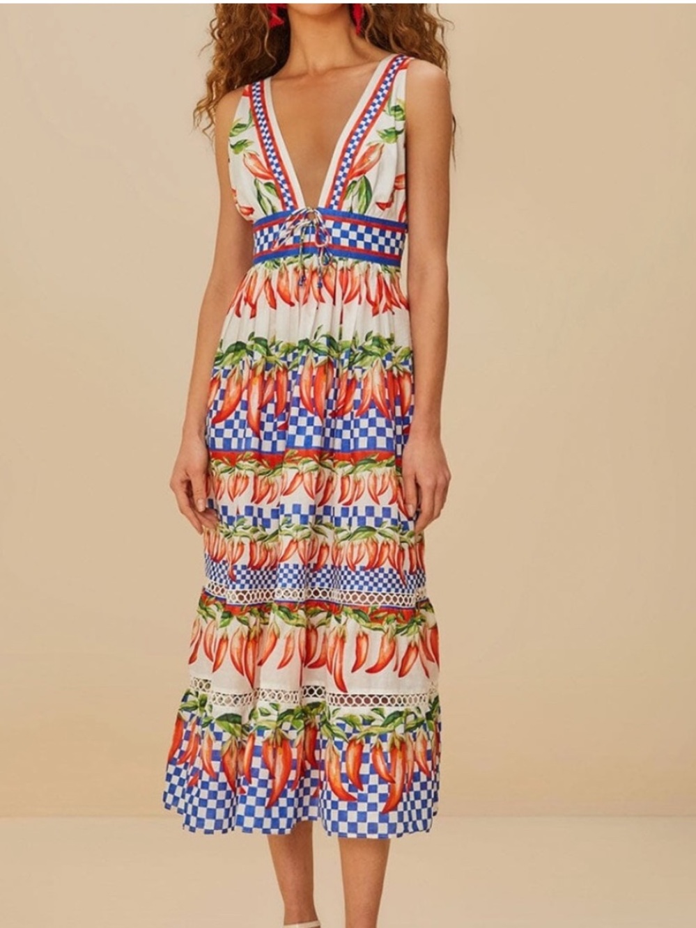 Farm Rio Picnic Peppers Ainika Midi Dress Size Medium - Picture 3 of 16